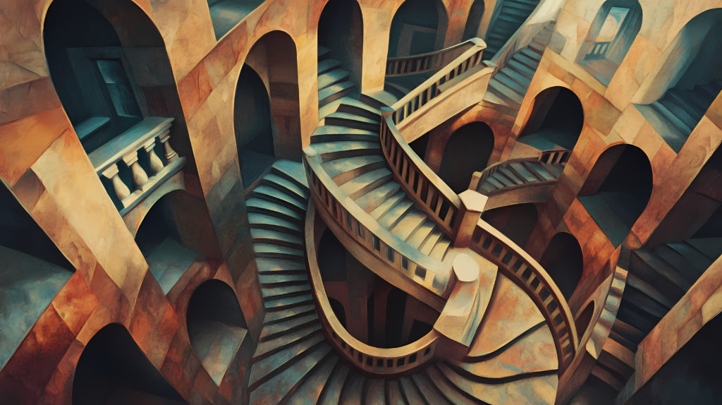 Endless staircases a labyrinth of staircases that twist and turn. Endless Staircases. Illustration